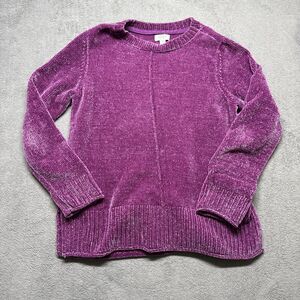 Style & Co Womens Sweater Sz m Purple Velour Knit Crew Neck Pullover Long Sleeve